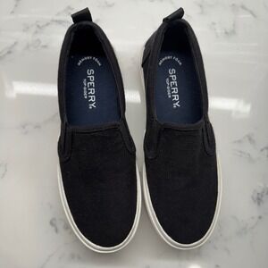 Sperry Top-Sider Womens 5 Platform Slip On Sneakers Memory Foam Black‎
